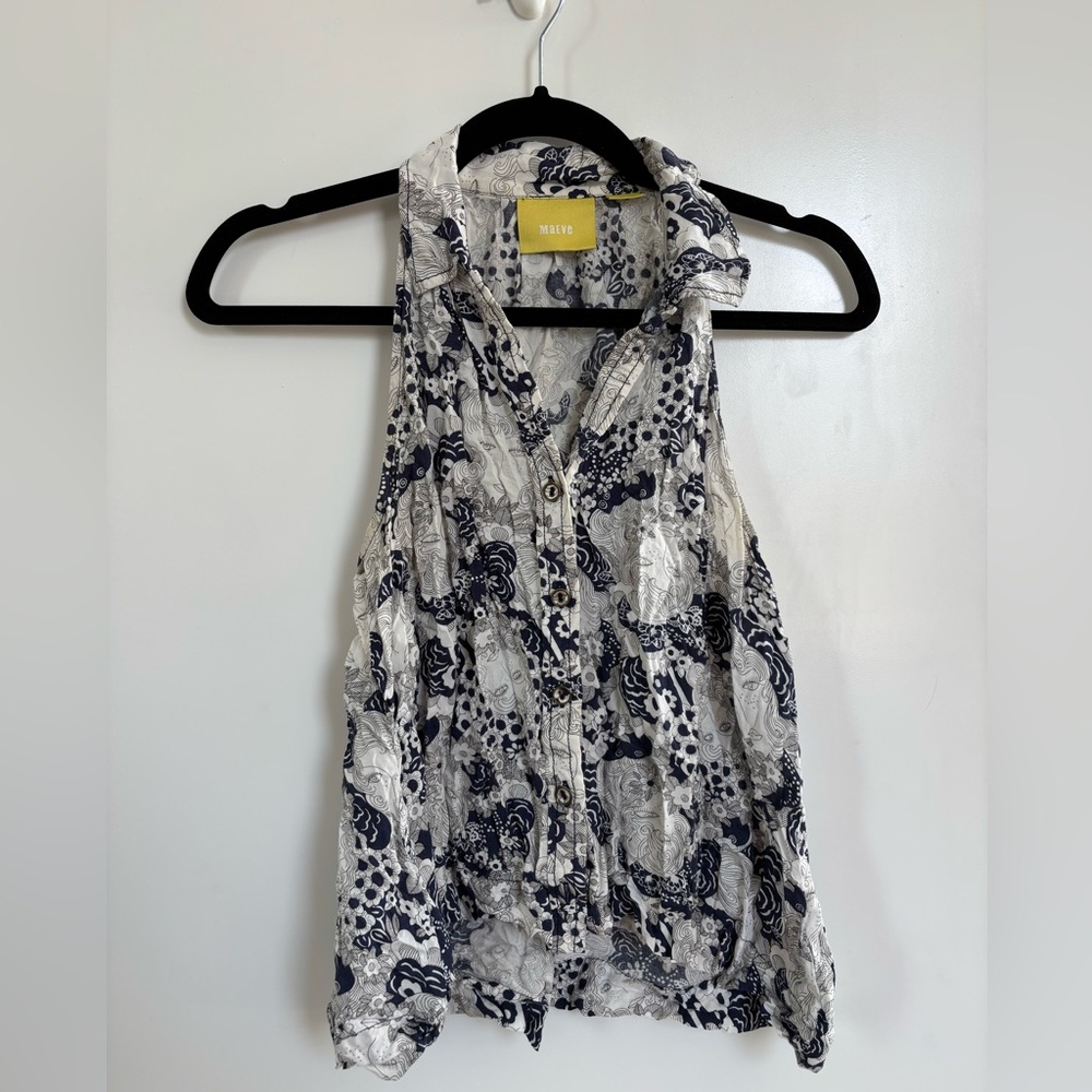 Maeve Black and White Button Down Shirt